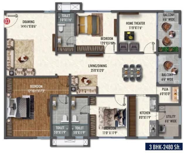 2480 3BHK - Vasavi Skyla