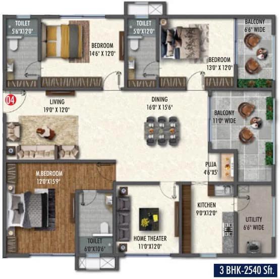 2540 3BHK - Vasavi Skyla