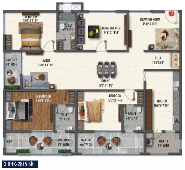 2815 3BHK - Vasavi Skyla