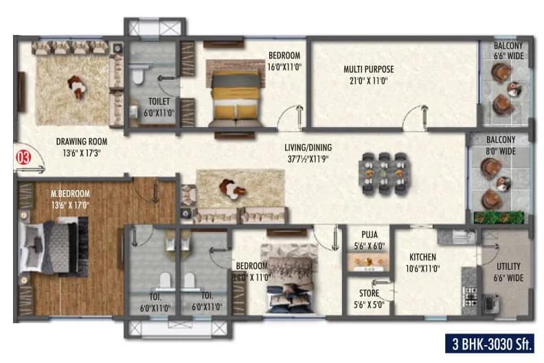 3030 3BHK - Vasavi Skyla