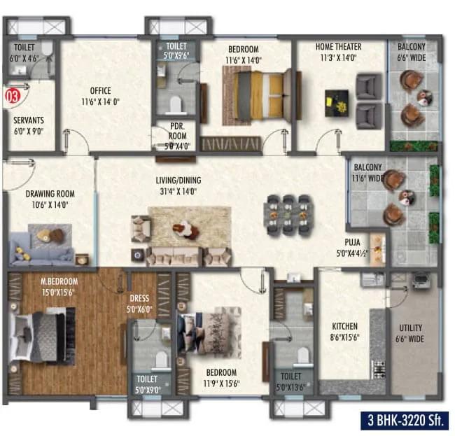 3220 3BHK - Vasavi Skyla
