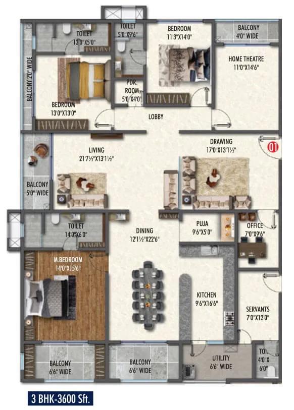 3600 3BHK - Vasavi Skyla