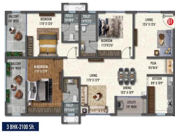 2100 3BHK - Vasavi Skyla