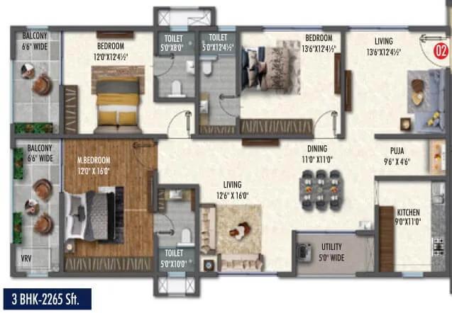2265 3BHK - Vasavi Skyla