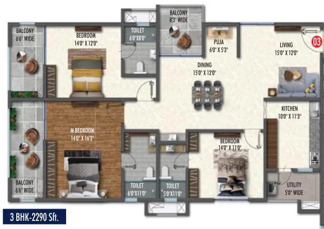 2290 3BHK - Vasavi Skyla