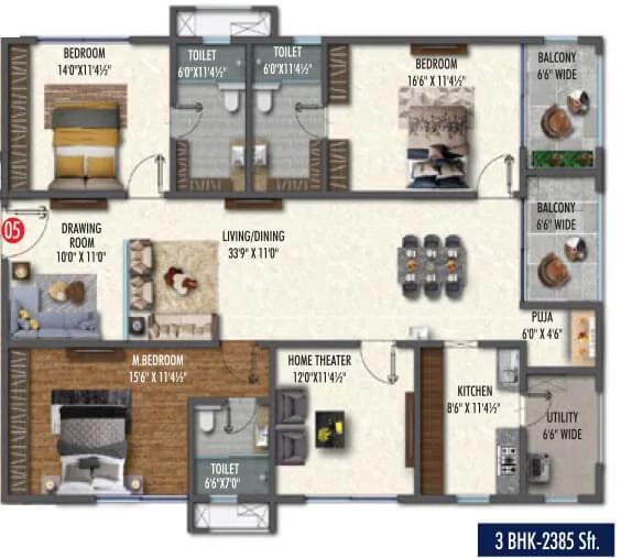 2385 3BHK - Vasavi Skyla