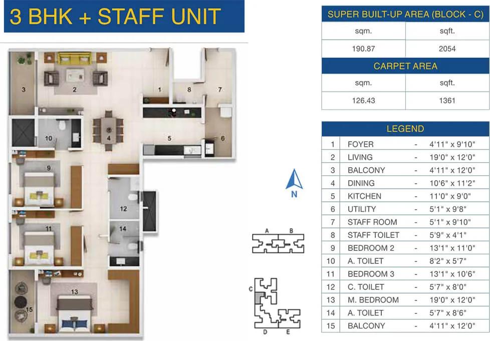2054 3BHK+Staff - Adarsh Crest