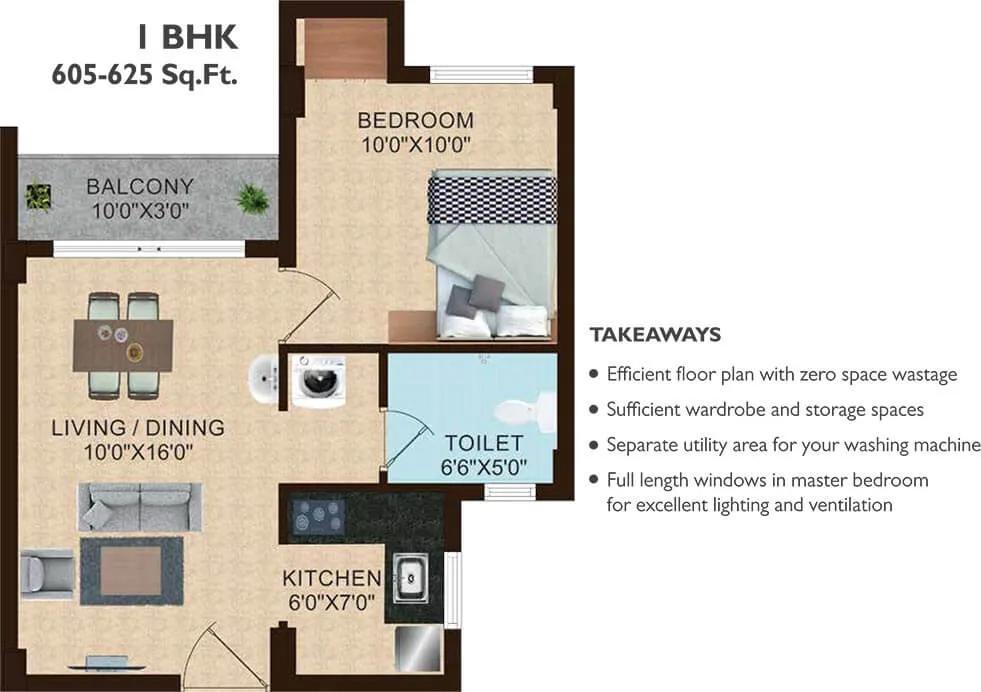 1 BHK - 605 To 625 - Shriram Joy At Temple Bells