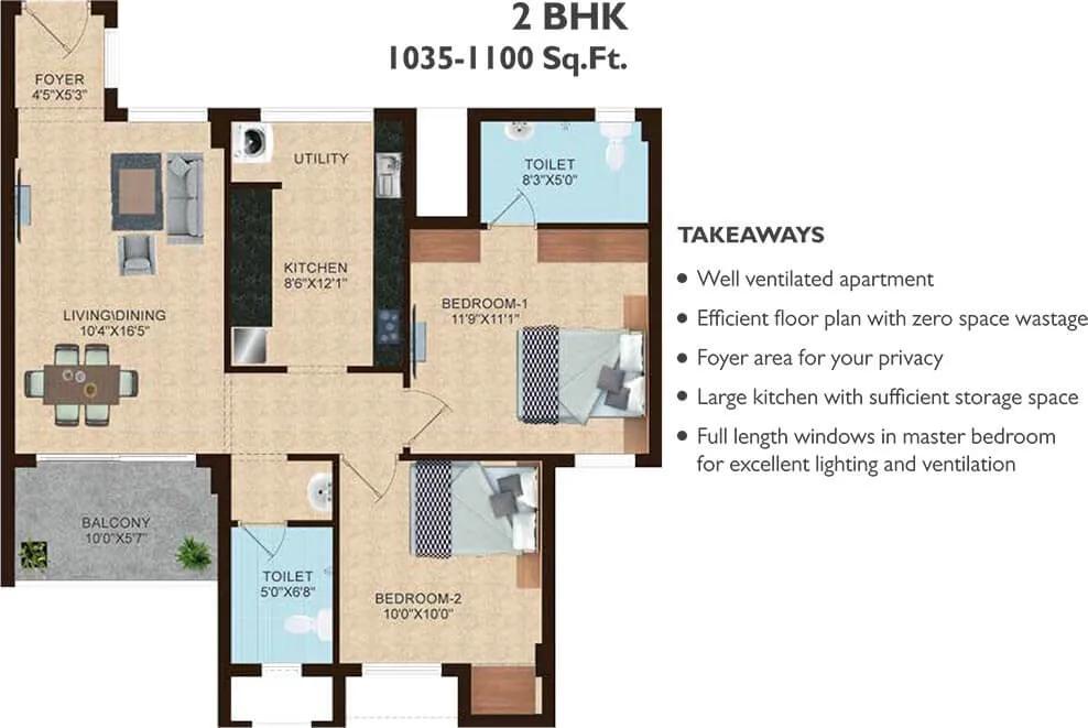 2 BHK - 1035 To 1100 - Shriram Joy At Temple Bells