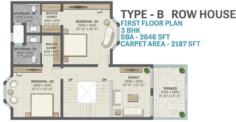 2646 3BHK Row 1st Floor - Sobha Victoria Park