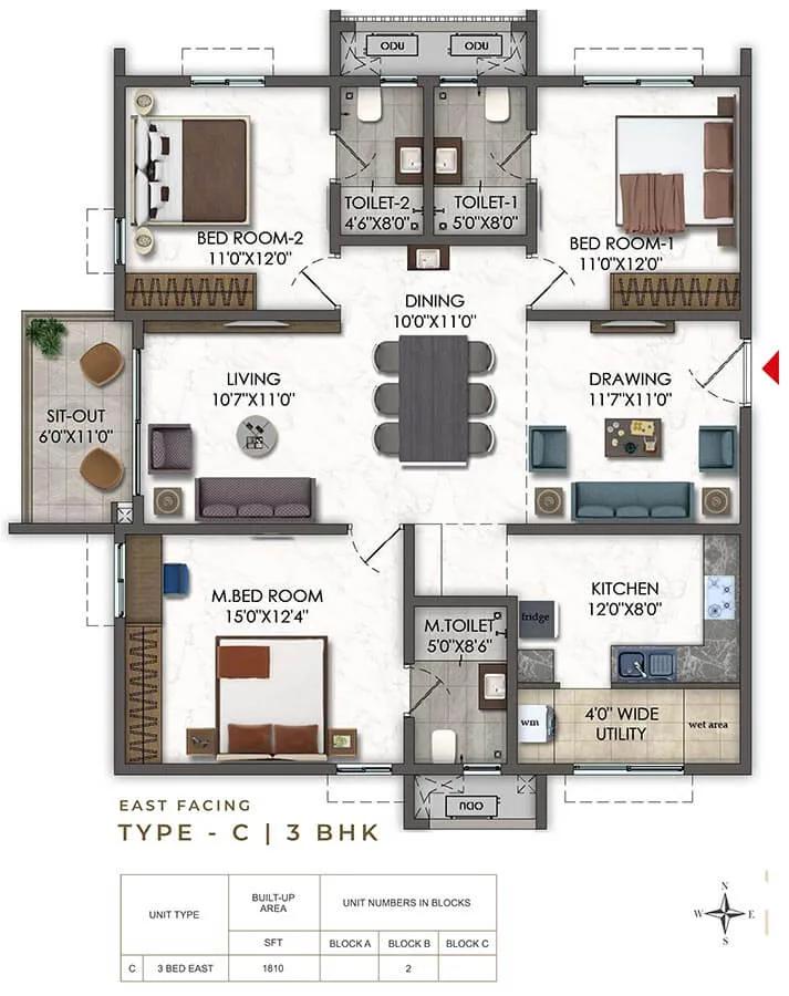 1810 3BHK - Ramky Odyssey Narsingi
