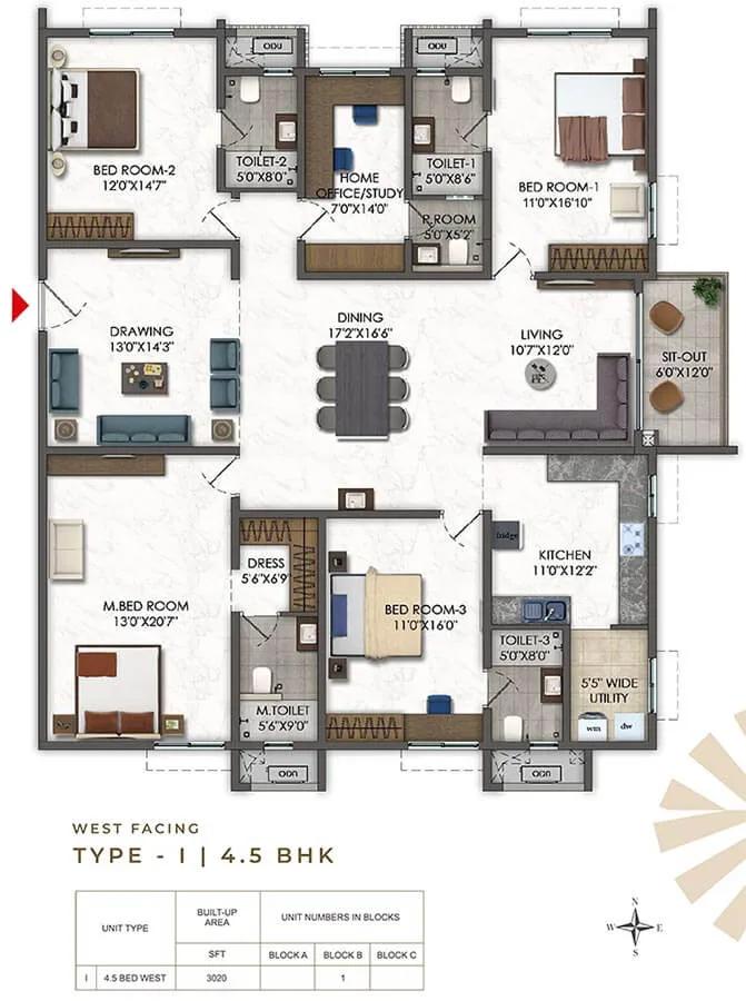 3020 4.5BHK - Ramky Odyssey Narsingi