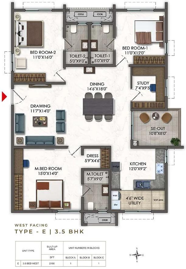 2160 3.5BHK - Ramky Odyssey Narsingi