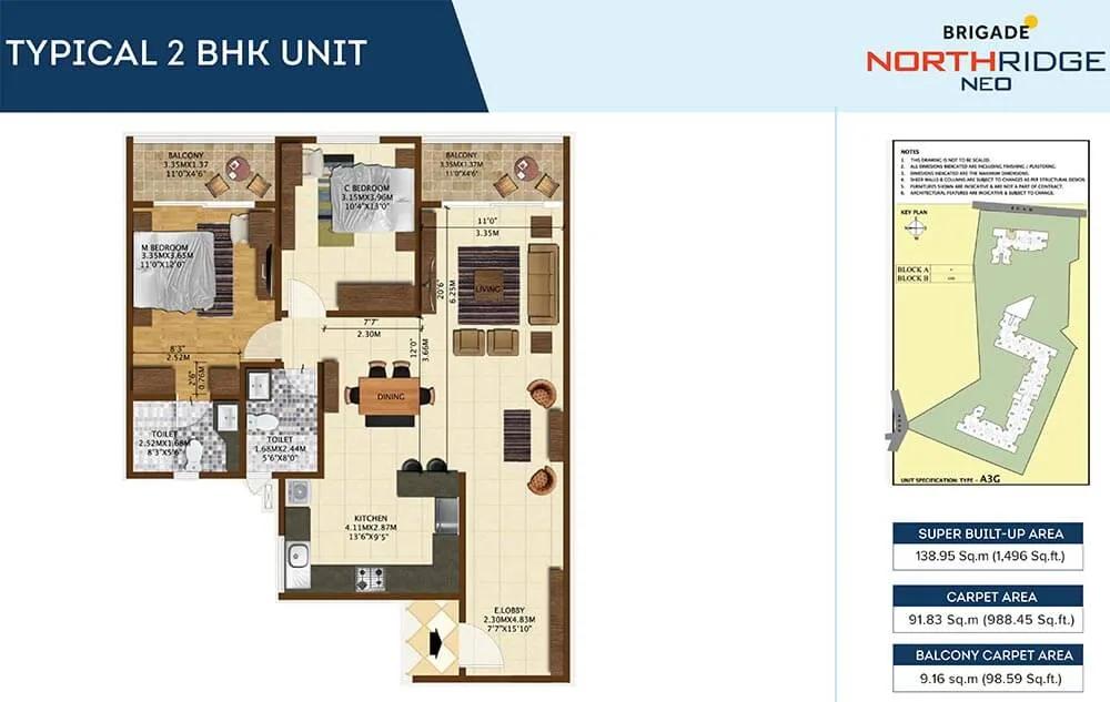 2 BHK - 1496 - Brigade Northridge Neo