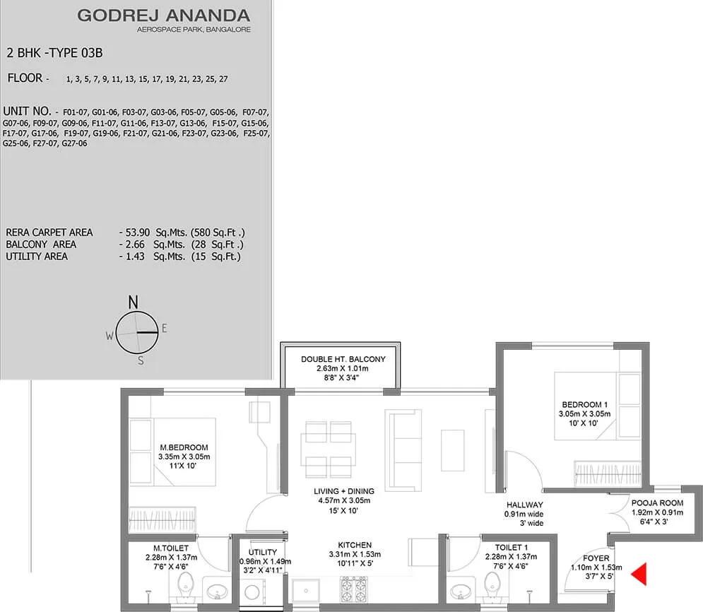 2 BHK - 580 - Godrej Ananda Bagalur