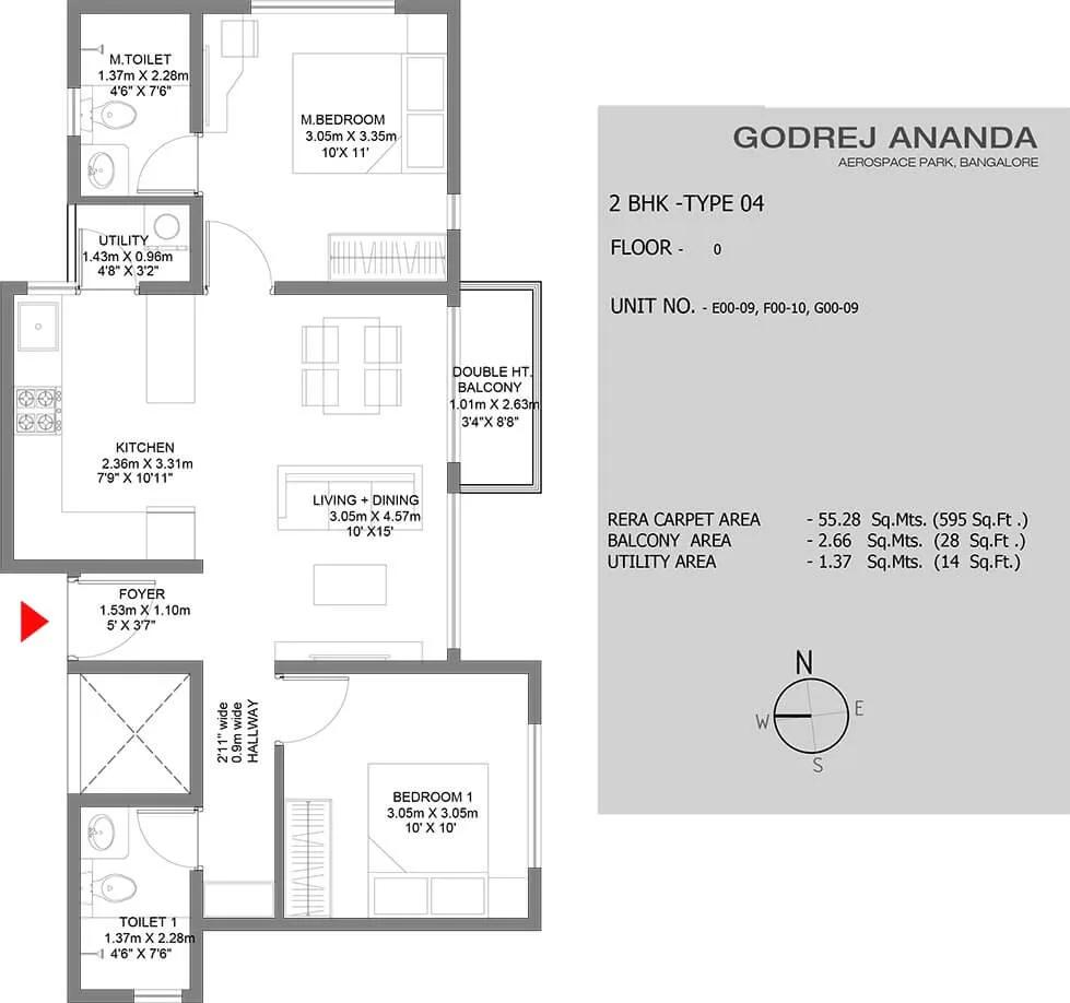 2 BHK - 595 - Godrej Ananda Bagalur