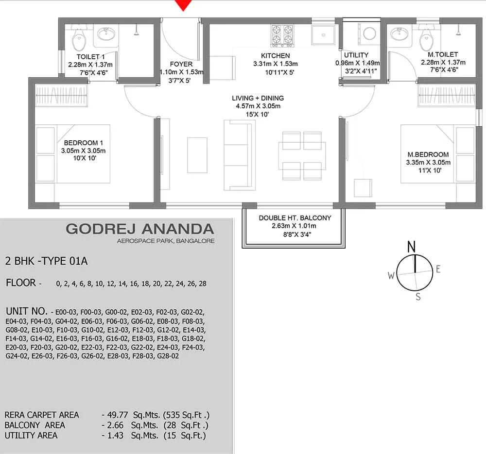 2 BHK A - 535 - Godrej Ananda Bagalur