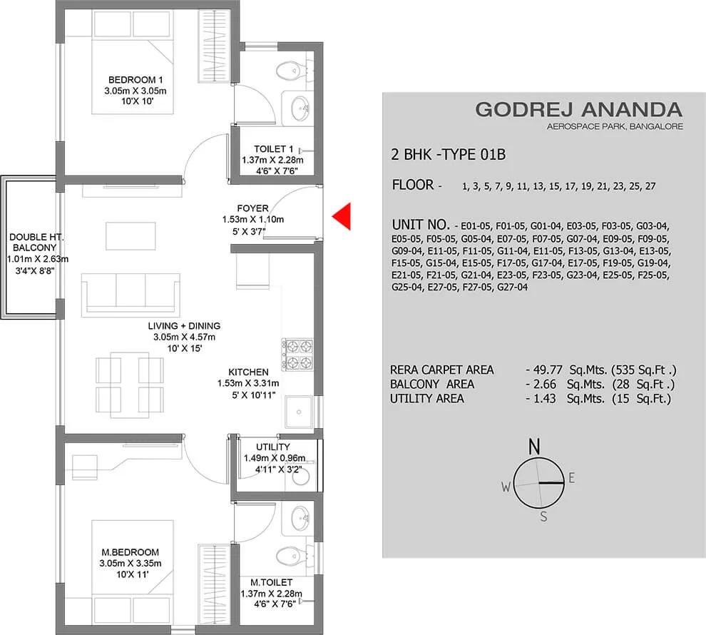 2 BHK B - 535 - Godrej Ananda Bagalur