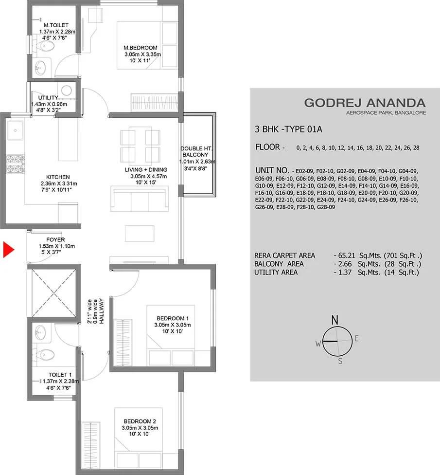 3 BHK - 701 - Godrej Ananda Bagalur