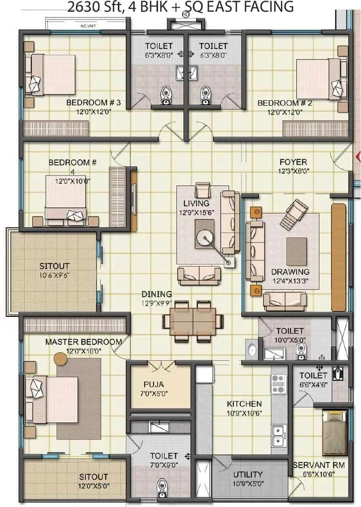 4 BHK East - 2630 - NCC Urban One