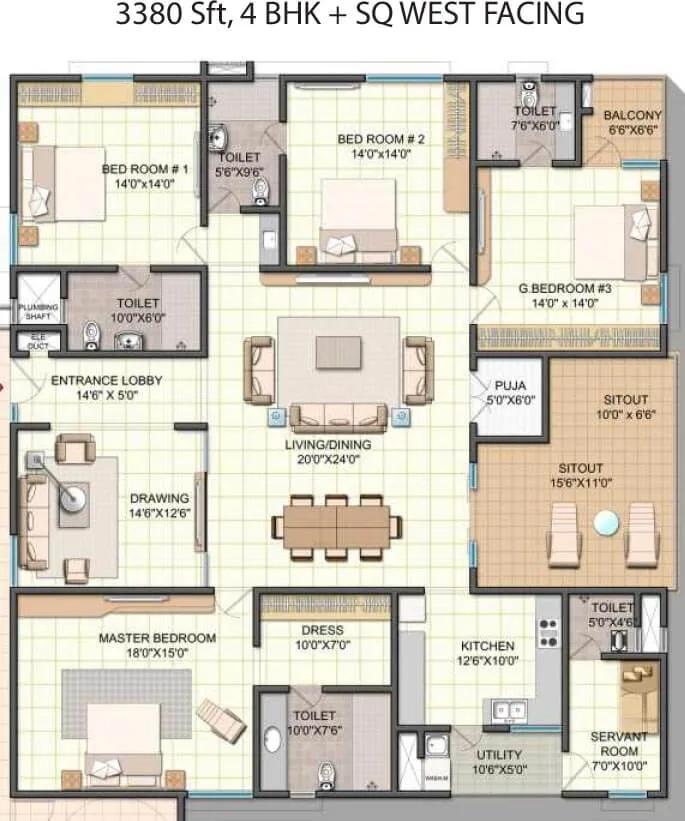 4 BHK West - 3380 - NCC Urban One