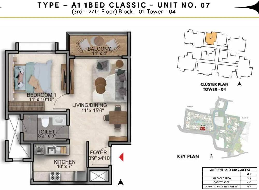 1BHK 695 - Prestige Southern Star