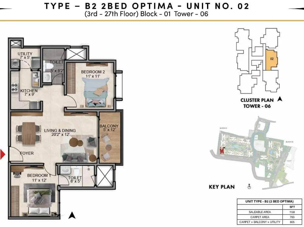 2BHK Optima 1138 - Prestige Southern Star