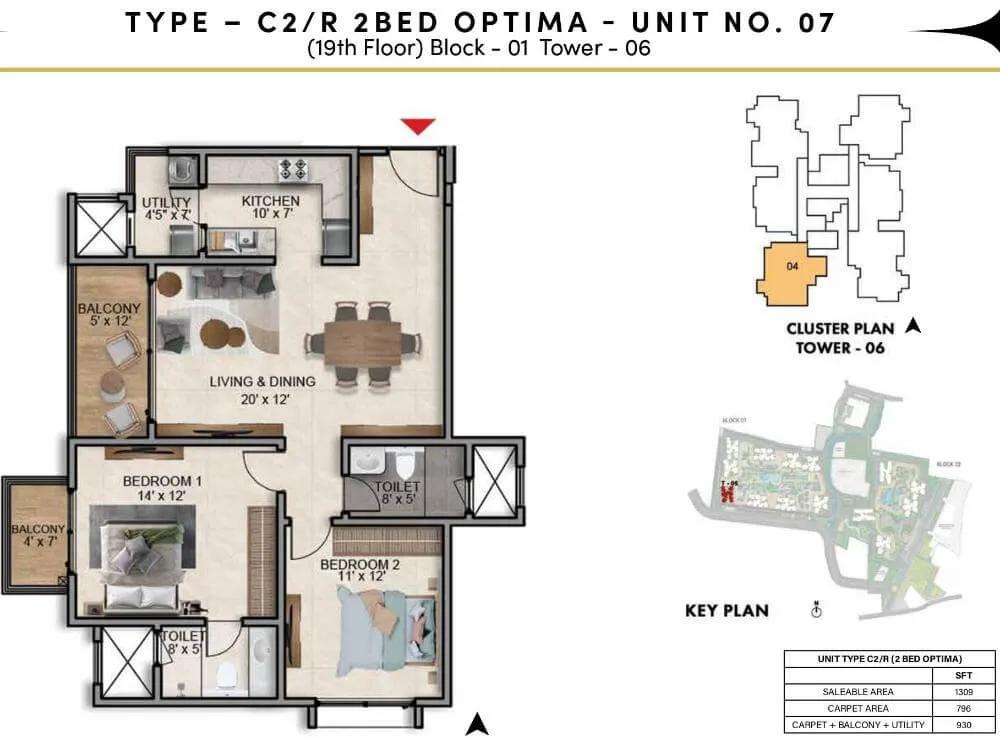 2BHK Optima 1309 - Prestige Southern Star