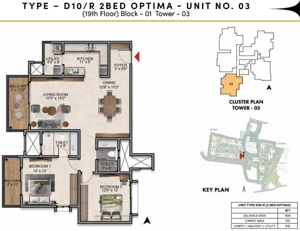 2BHK Optima 1599 - Prestige Southern Star