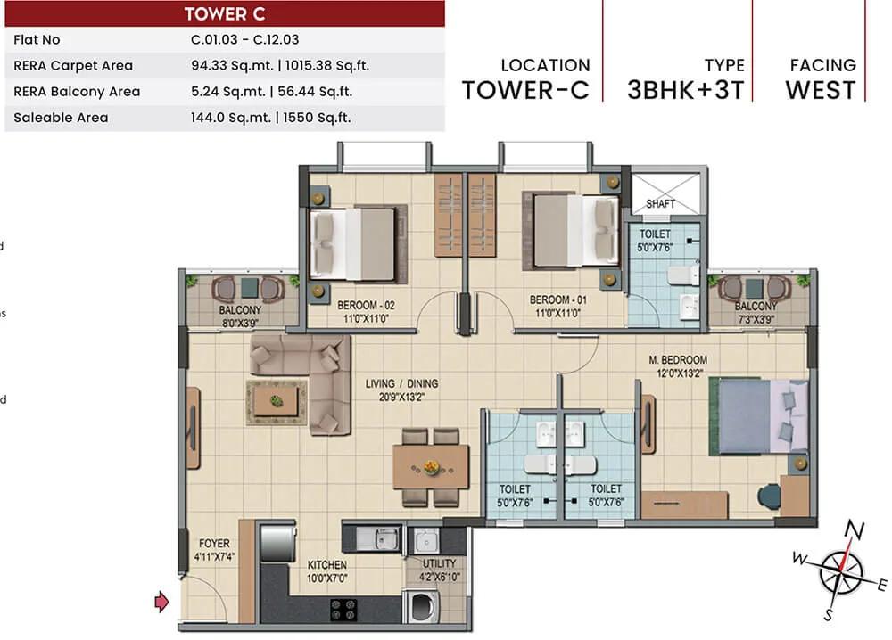 3BHK 1550 - Shriram Codename Smash Hit