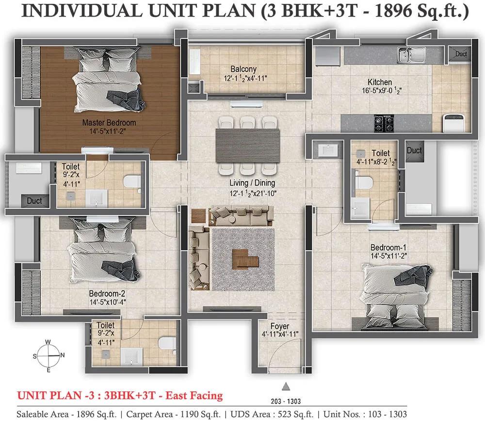 3BHK 1896 - DRA Infinique Chennai