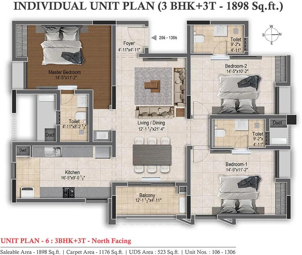 3BHK 1898 - DRA Infinique Chennai