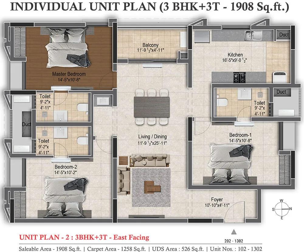 3BHK 1908 - DRA Infinique Chennai