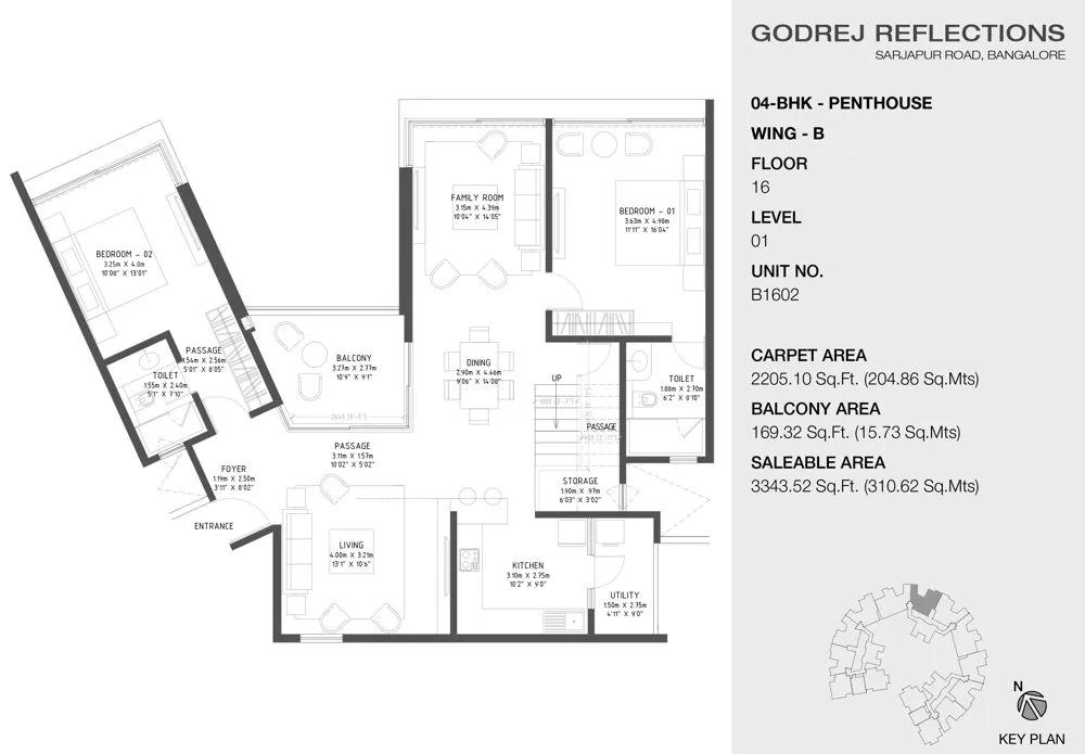 4 BHK Penthouse – 3343 B (16th Floor) – Godrej Reflections