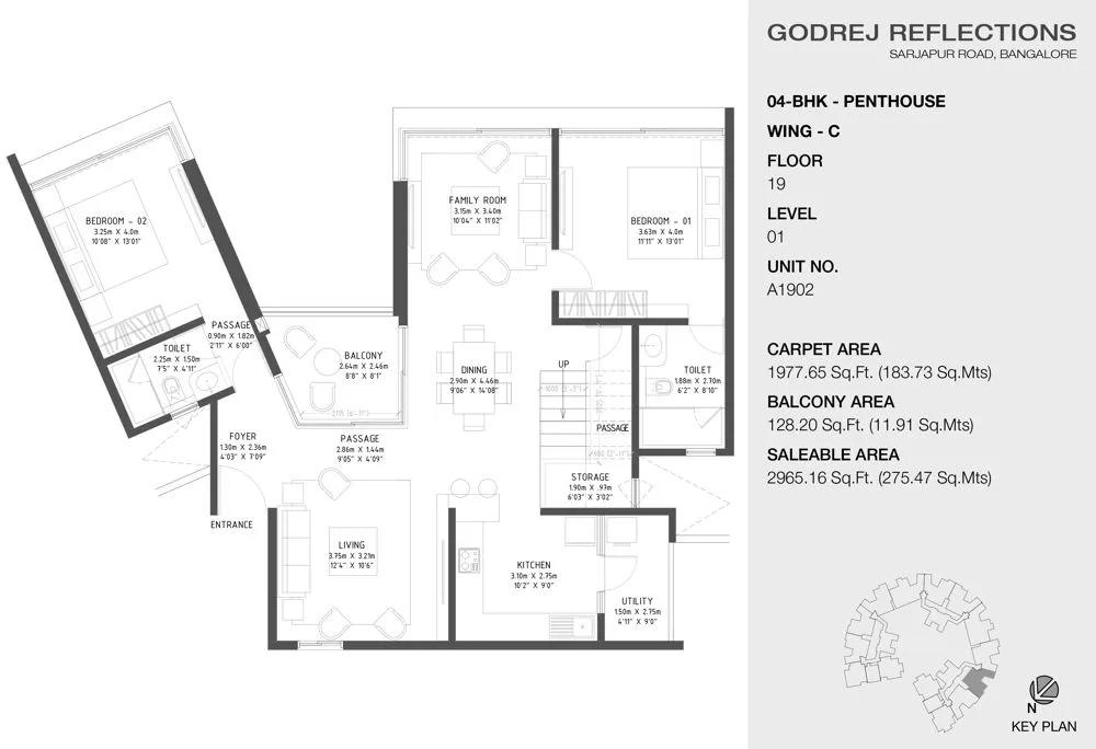 4 BHK Penthouse – 2965 C (19th Floor) – Godrej Reflections