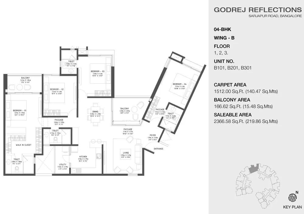 4 BHK – 2366 B (1 to 3) – Godrej Reflections