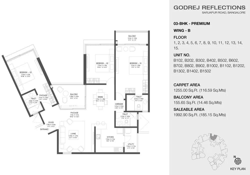 3 BHK Premium – 1992 B (1 to 15) – Godrej Reflections