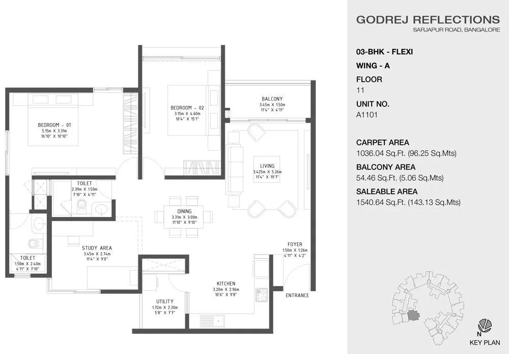 3 BHK – 1540 – Godrej Reflections