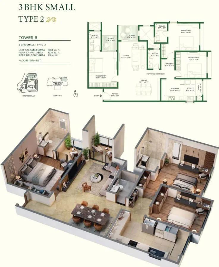 3BHK 1984 - Vaishnavi At-One Krishna Brindavan