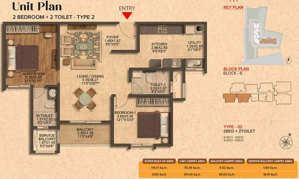 2BHK 1250 - Brigade Citrine Budigere