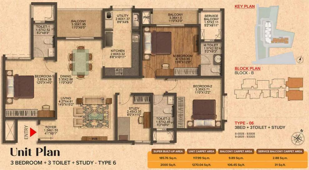 3BHK+Study 2000 - Brigade Citrine Budigere