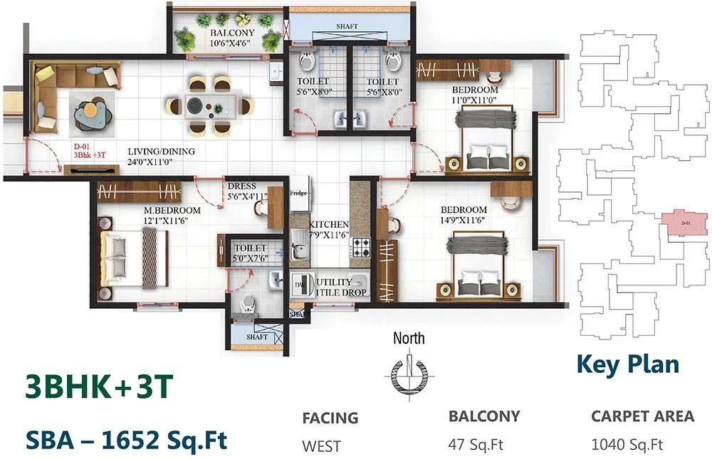 3BHK 1652 - SBR One Residence