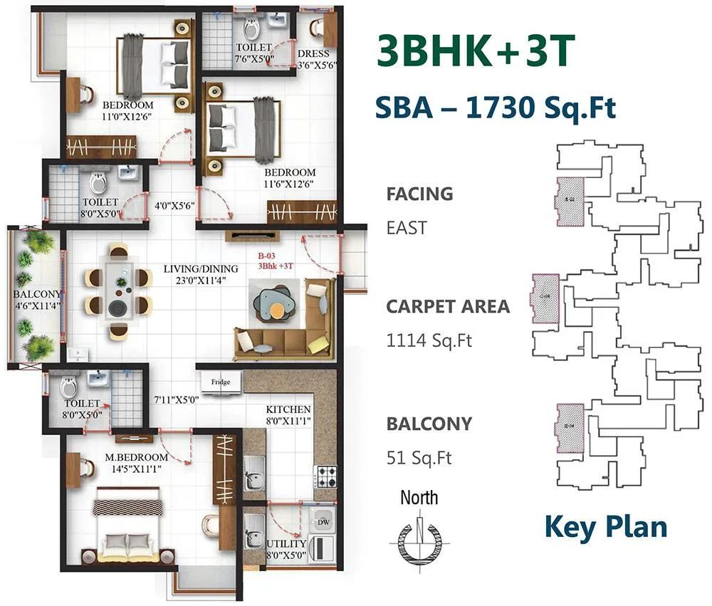 3BHK 1730 - SBR One Residence