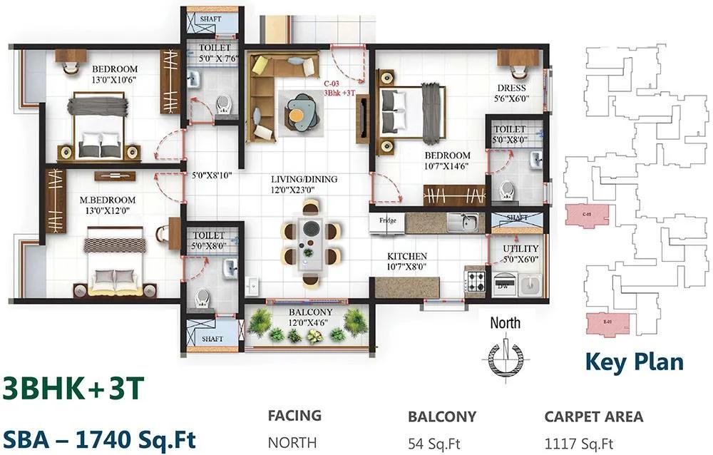 3BHK 1740 - SBR One Residence