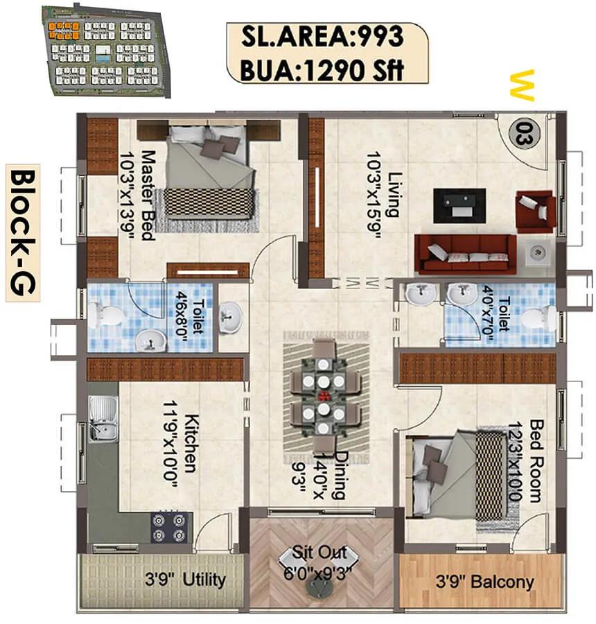 1290 2BHK G - SNR The Elite