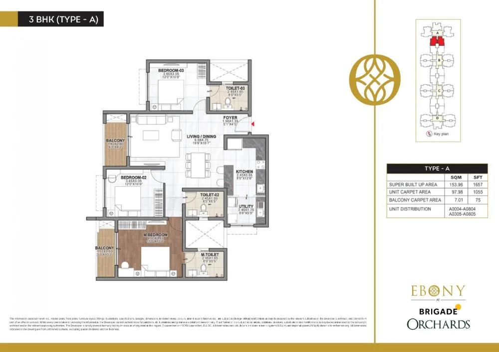 3BHK 1657 - Ebony At Brigade Orchards