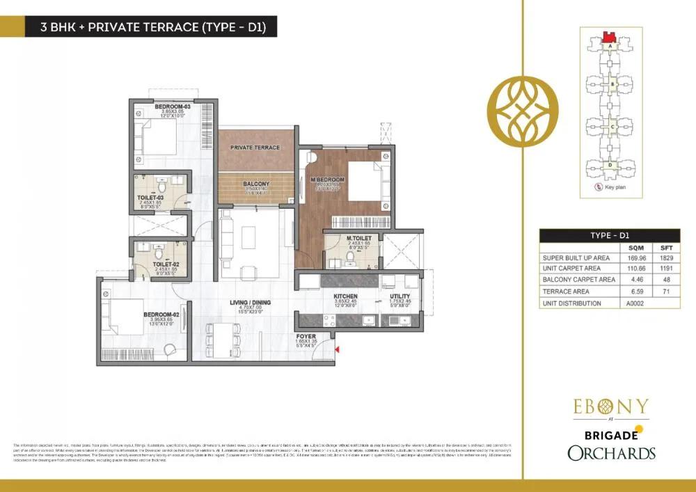 3BHK Terrace 1829 - Ebony At Brigade Orchards