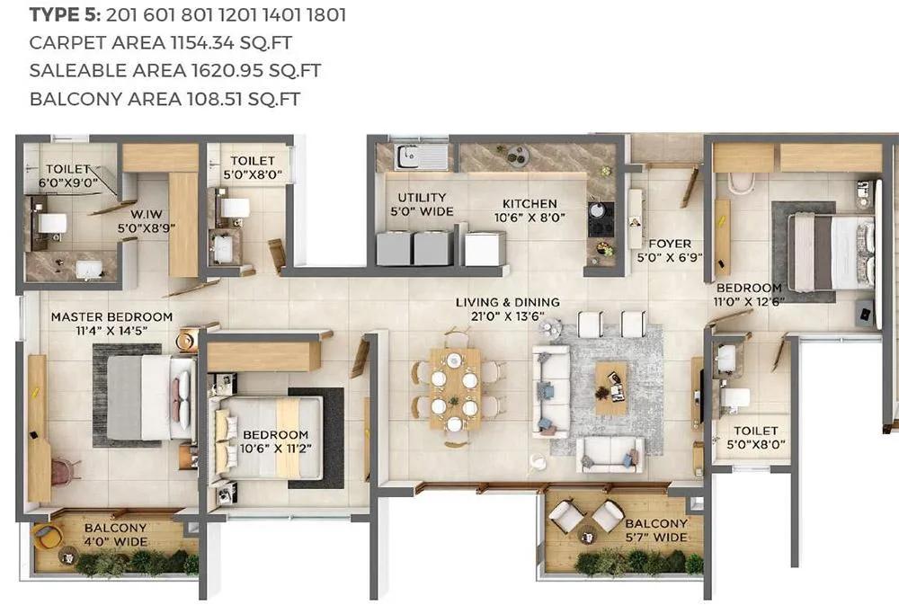 3BHK 1620 - VBHC Aurora Yelahanka