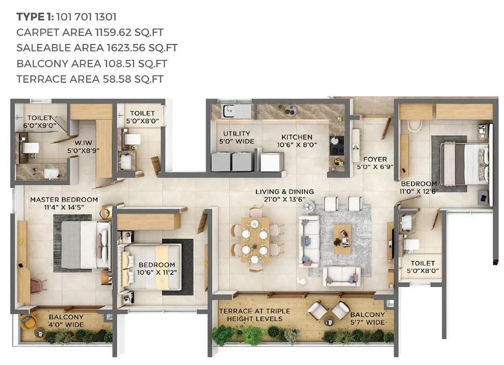 3BHK 1623 - VBHC Aurora Yelahanka