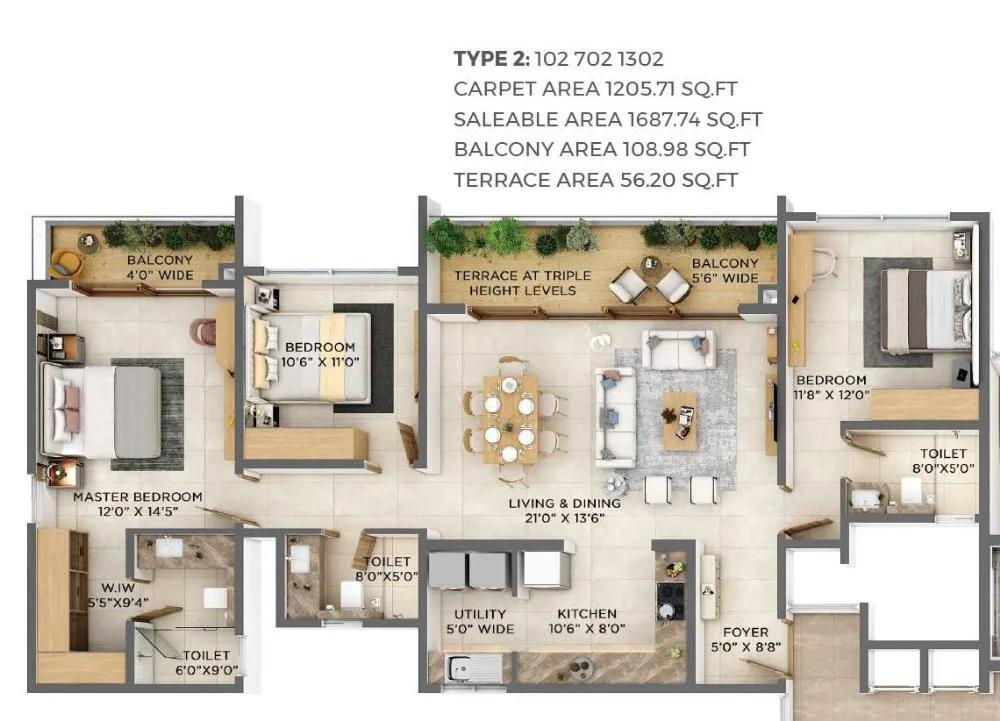 3BHK 1687 - VBHC Aurora Yelahanka